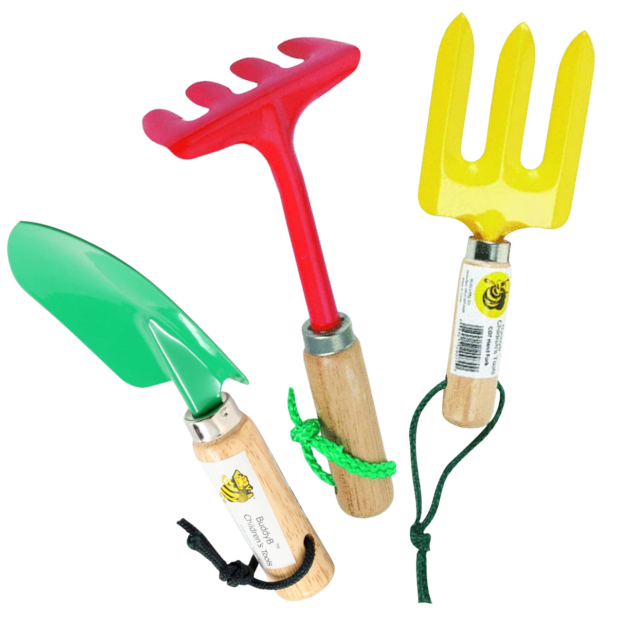 Gardening Tools for Kids Bundle | Mini Hand Fork, Hand Trowel, and Hand Hoe with Wooden Handles | Children's Gardening Tools Set